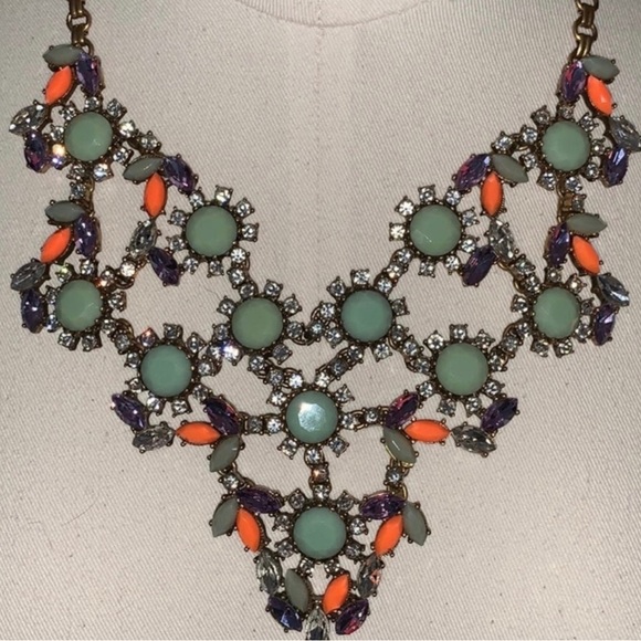 J.Crew Art Deco Colorful Crystal Glass Bib Statement Necklace - Picture 11 of 16